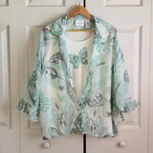 Vintage Alfred‎ Dunner Tank Top & Blouse Combo Size 12 Butterfly Mint Green